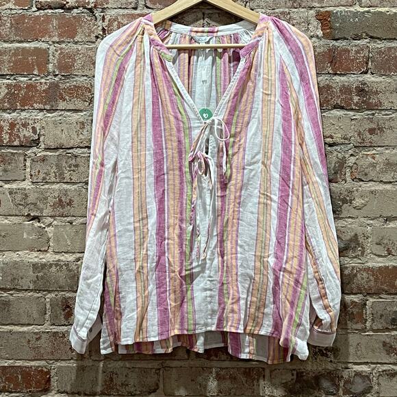 NEW Rails Brielle Stripe Tie Front Linen Blend Blouse Size Medium - Picture 8 of 11